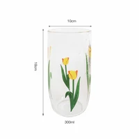 japan south korea ins hand painted tulip flower glass cup 390ml multi purpose transparent beer whisky milk glass cup new