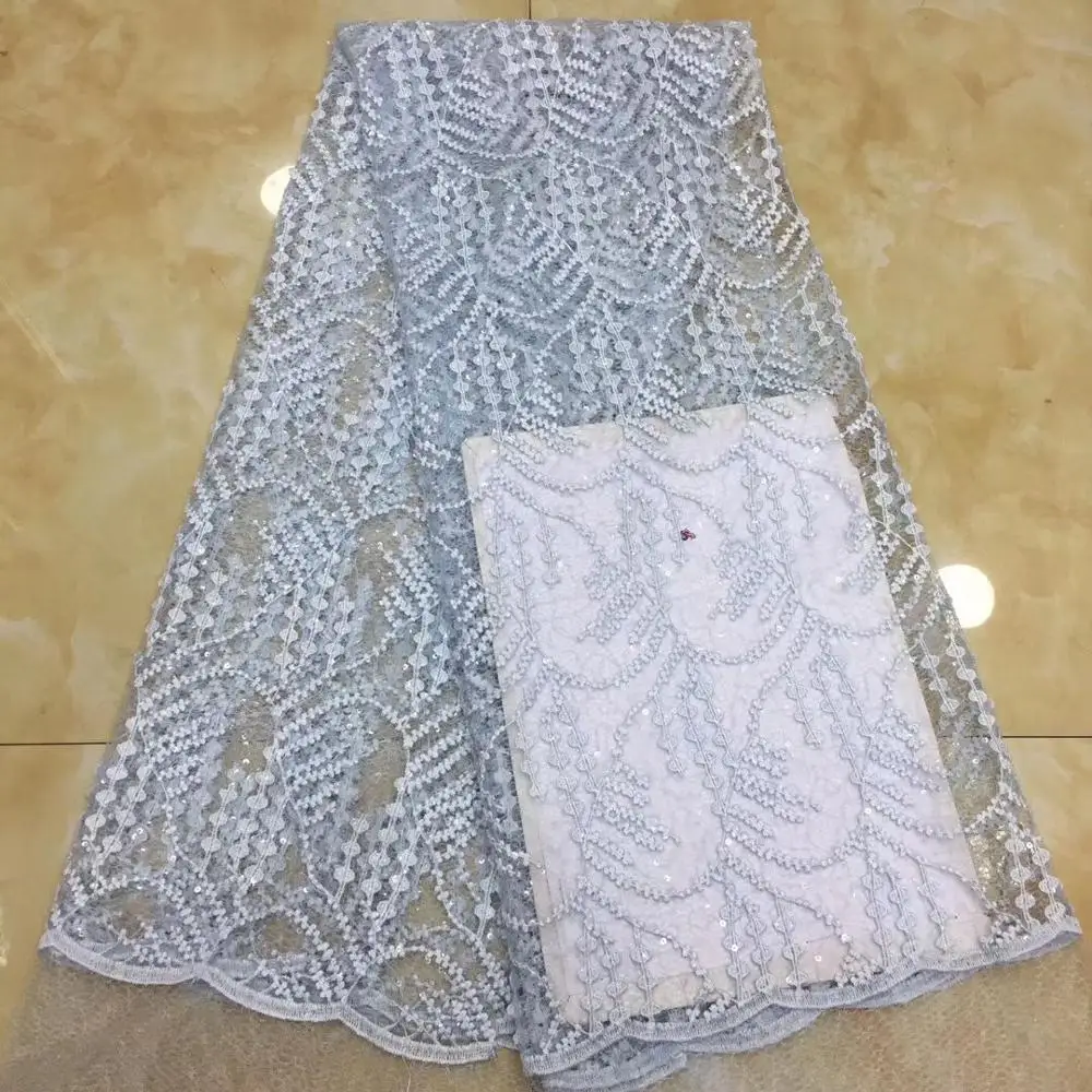 Лидер продаж сетчатая Кружевная Ткань 5 ярдов темно-синяя вышивка французское