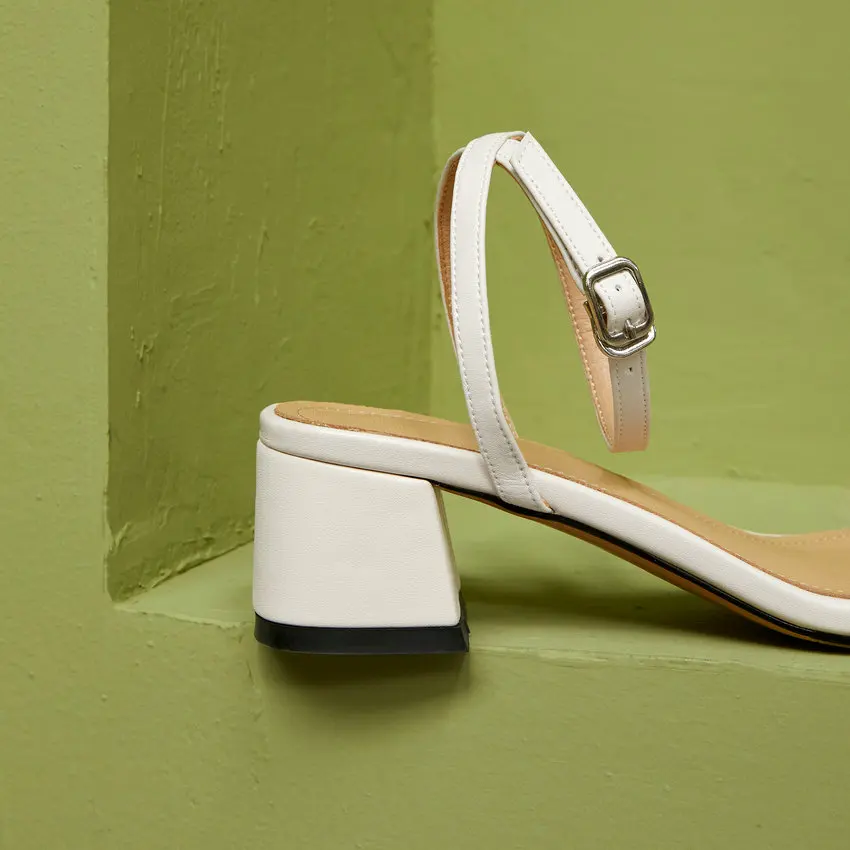

ESVEVA 2021 New Summer Genuine Leather Elegant Women Pumps Ankle Strap Female Shoes Fashion Square High Heel Sandals Size 34-39