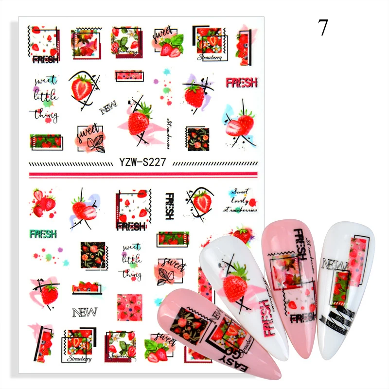 Наклейки для ногтей в виде клубники лимона арбуза тропических листьев|Стикеры и