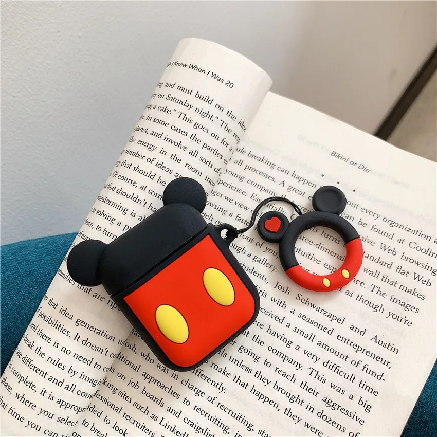 Bluetooth чехол для наушников Airpods 2 милый мультяшный силиконовый мягкий с кольцом на