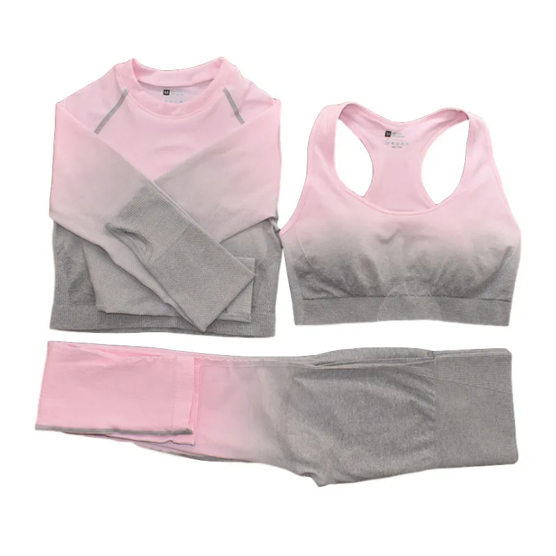 

Women's Sportswear Gradient Tights Workout Clothes Seamless Yoga Suit Sportswear Women's Workout Clothes Sports Three-piece Suit