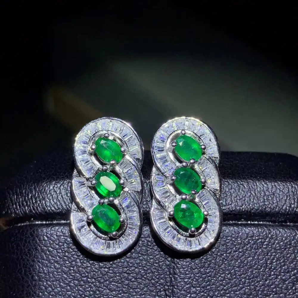 Женские серьги из серебра 925 пробы с натуральным изумрудом|Серьги-гвоздики| |