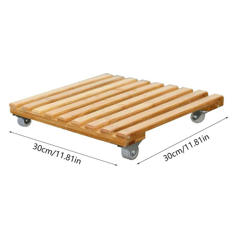 

Wooden Movable Plant Pot Trolley Trays Plant Stand Caddy with 4 Wheels Rolling Base GR5