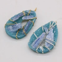 1pcs natural stone druzy water drop shape light blue crystal pendants charms for necklace jewelry making diy size 35x55mm