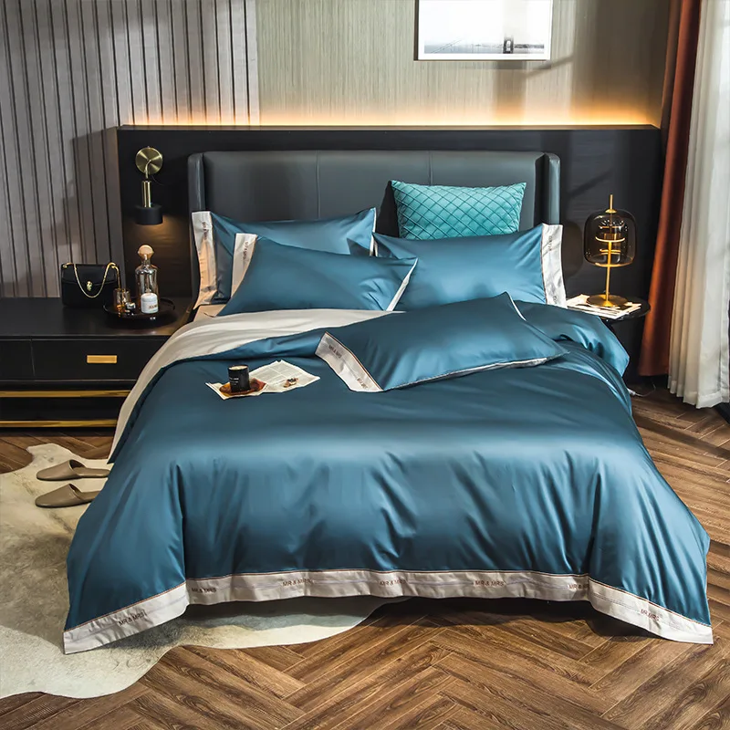 

European style light luxury 100pcs embroidery luxury satin simple cotton bedding four-piece set