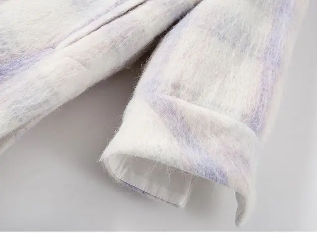 

Spring and Autumn New Style Purple and White Plaid Classic Double Pockets Shoulder Drop All-match Jacket Women