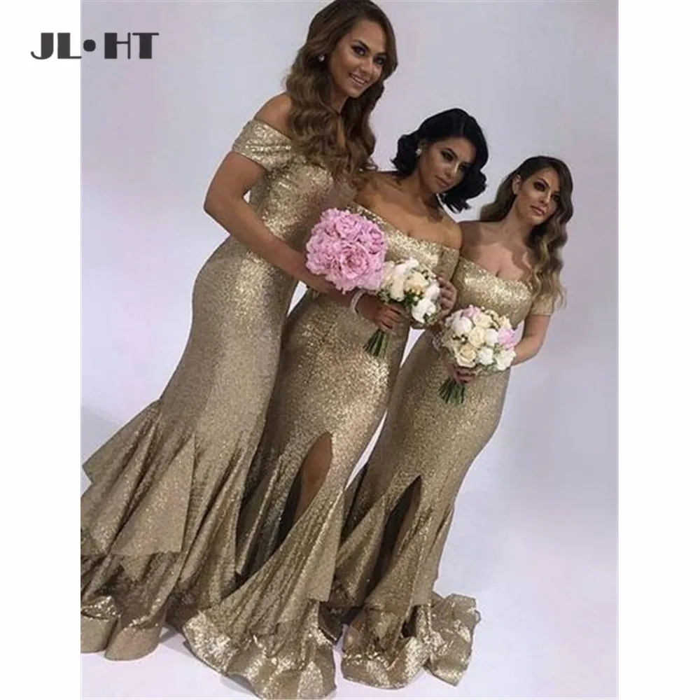 2019 в наличии платье подружки невесты с открытыми плечами длинное блестками