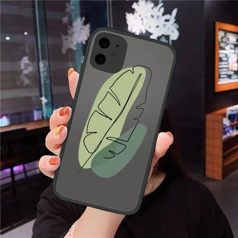 

Art leaf flower design retro Phone Case For iPhone 12 11 Mini Pro XR XS Max 7 8 Plus X Matte transparent cover