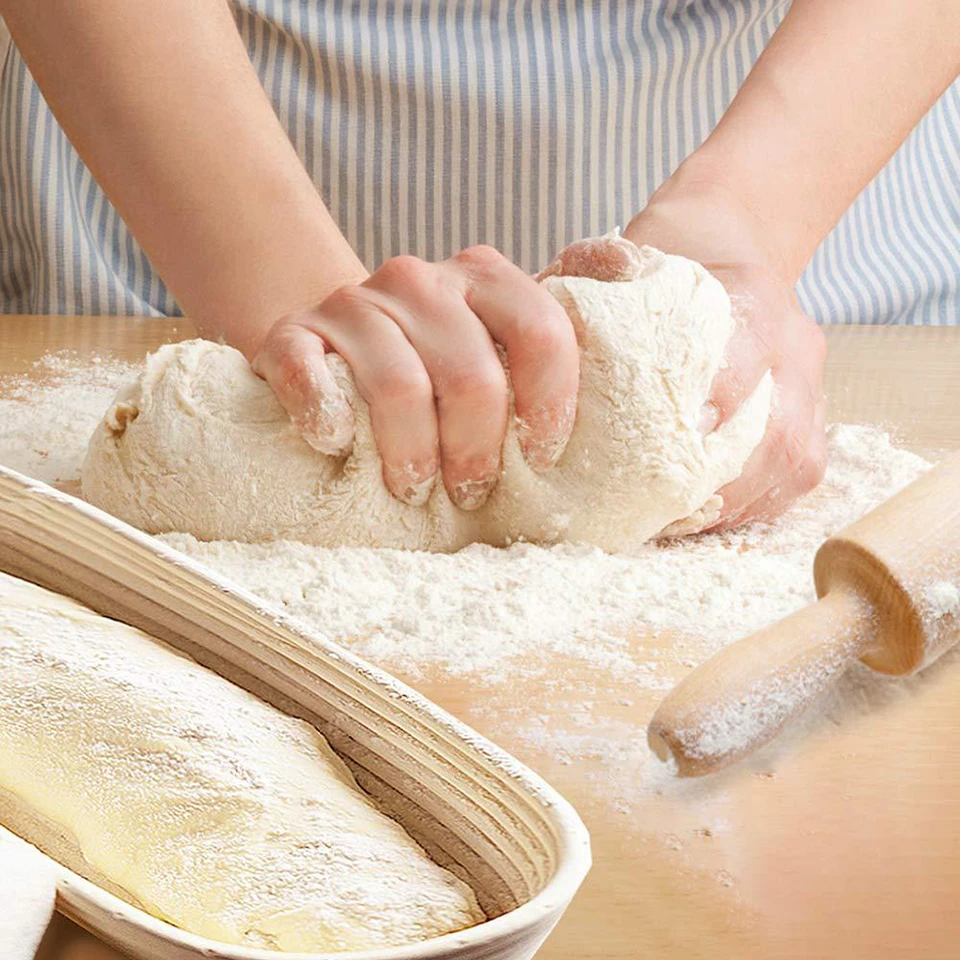 Овальная/круглая хлебная корзина из ротанга 2 шт. устойчивая с тканевым покрытием