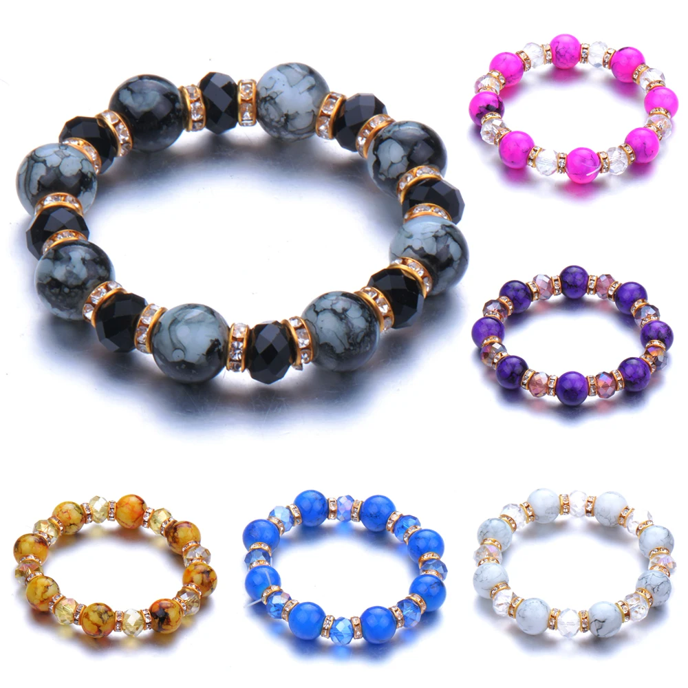 Разноцветный эластичный браслет с шармами натуральные Хрустальные Бусины