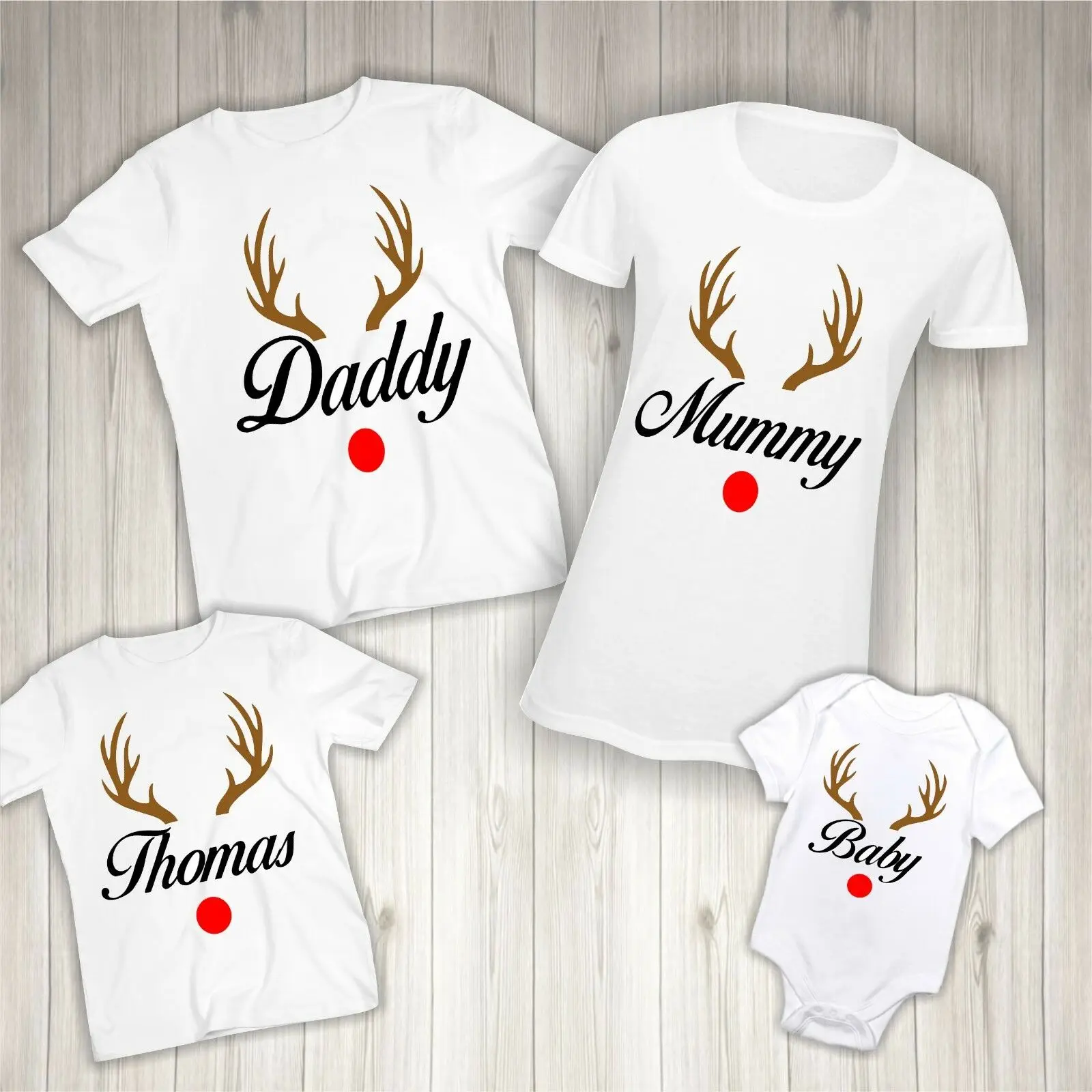 

Personalised Christmas DADAnd Son T-shirt Matching Family Reindeer With Children Names