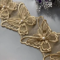 1 yard gold mesh bowknot rhinestones embroidered lace trim ribbon patches applique fabric diy wedding dress sewing supplies
