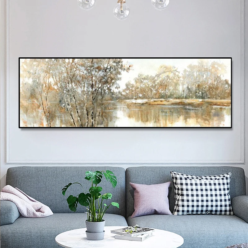 Абстрактный пейзаж искусство на стене холст живопись деревьев и озер картины для