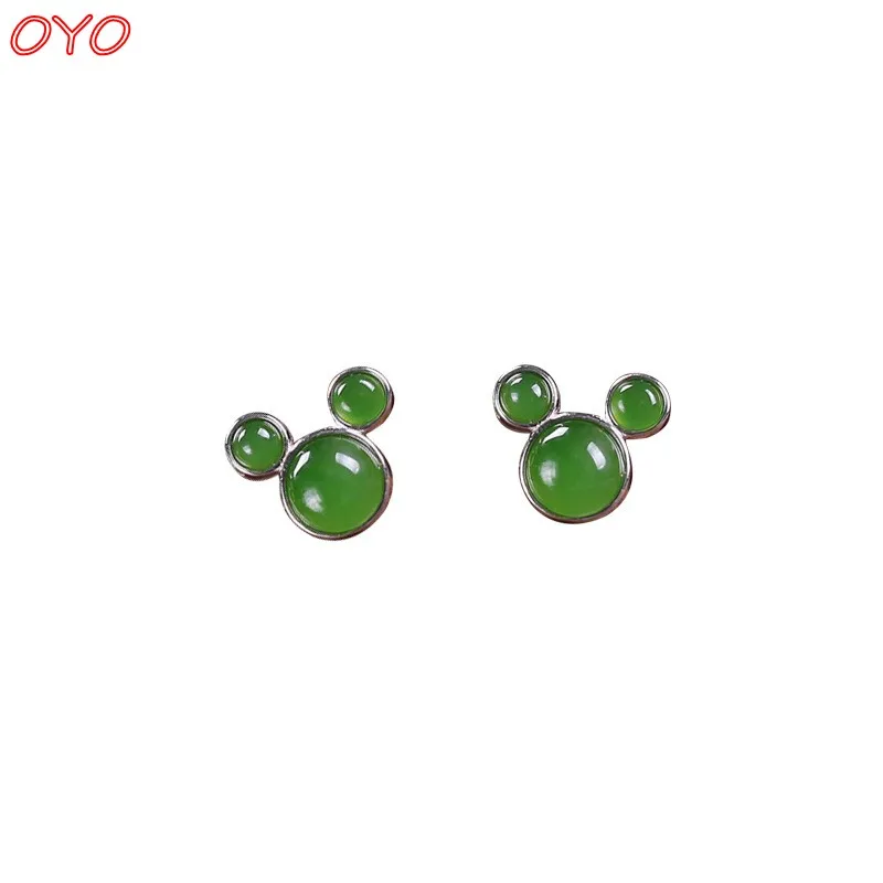 

s925 sterling silver inlaid Hetian Bi corn odd earrings women