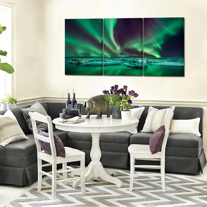 

3 Panels Canvas Wall Art Painting Wonderful Aurora Print Home Decor Poster Modern Living Room Decoration Pictures