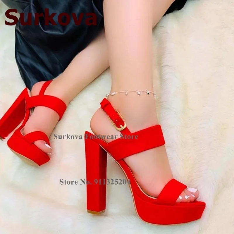 Женские замшевые босоножки Surkova красные ярко-розовые на высокой платформе с