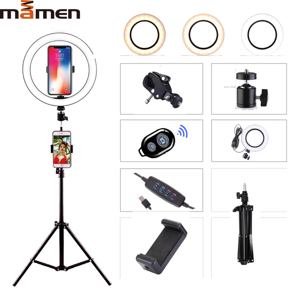 MAMEN 6/8/10 дюймовый светильник для селфи фотосъемки светодиодный камеры фото Youtube