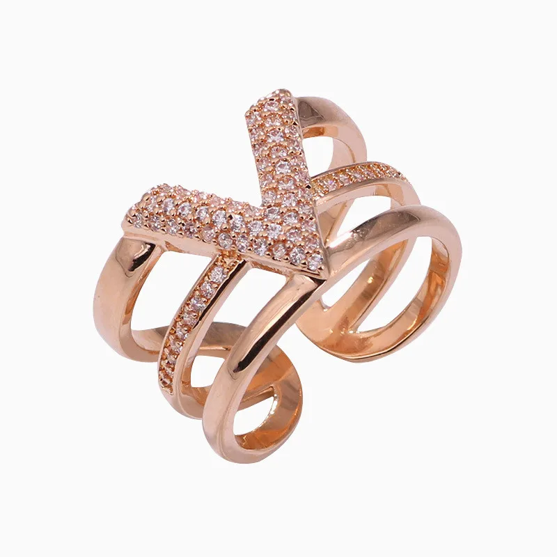 2019 Модные кольца с v-образными слоями для женщин шикарное розовое золото Открытое