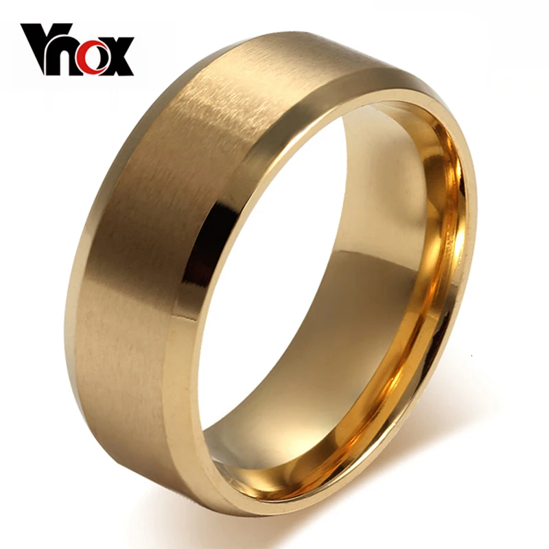 Vnox нержавеющая сталь 8 мм матовые Плоские Кольца для женщин Gold-цвет обручальные кольца