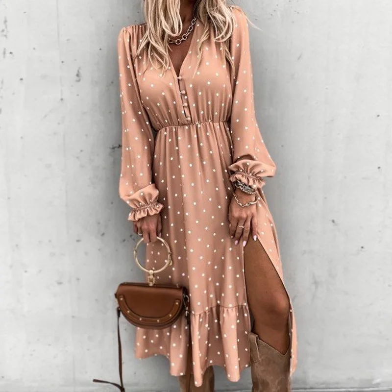 Пикантная Осенняя женская одежда Maxivestido открывающийся сбоку ретро цветочный