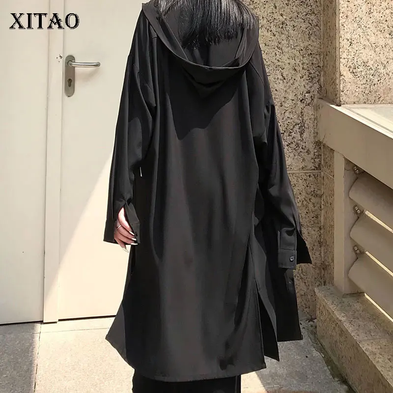 Женская блузка с разрезом XITAO черная элегантная плиссированная рубашка одним