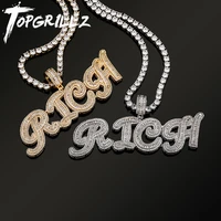 topgrillz 2021 new cursive letter custom name pendant necklace iced micro pave prong setting cz pendant personalized jewelry