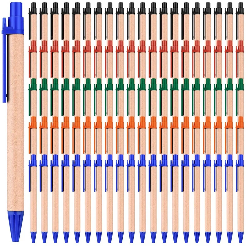 

100 штук Экологичные шариковые ручки 0,7 мм средняя точка Выдвижная Шариковая ручка для школы офиса дома письма
