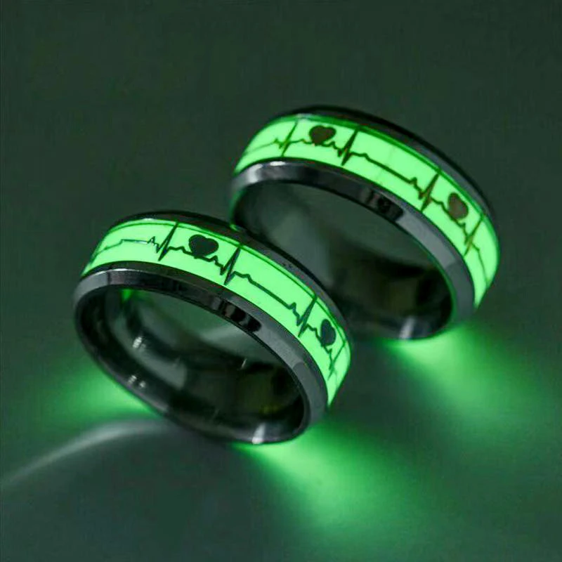 

2021 new luminous titanium steel electrocardiogram luminous jewelry Men's Ring Ladies ring Couple style Valentine's Day present