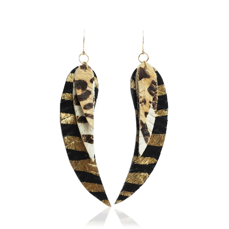 leopard M& G трендовые кожаные серьги для женщин, длинные массивные серьги с перьями, модные ювелирные изделия, Женские аксессуары, рождественский подарок - Окраска металла: leopard