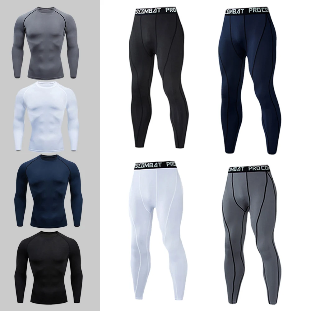 

2021 New Men's Tight Fitness Clothing Running Shirt Compression Pants Gym Jogging Work Out And Dry Quickly Sportswear Set