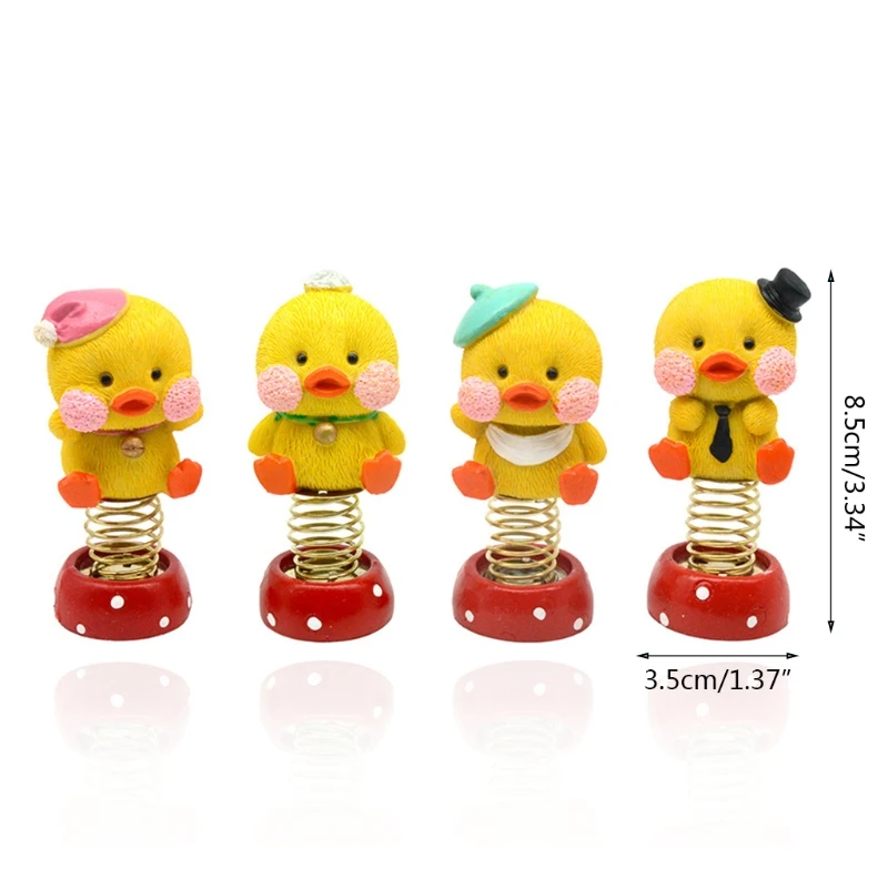 

K1KC Little Yellow Duck Shaking Head Doll Statue Sculpture Gift 4 Pcs/set Car Ornaments for Girls Attractive Birthday Gifts