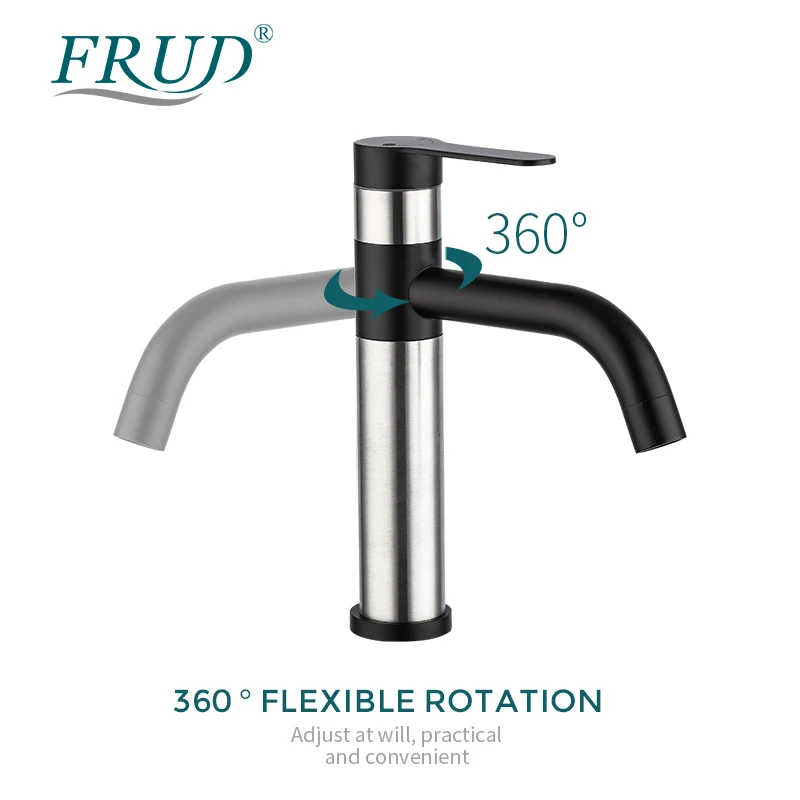 FRUD черный смеситель для раковины 360 градусов Поворотный Смеситель ванной комнаты