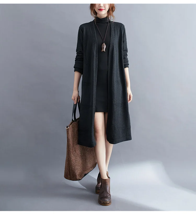 

New Korean Large Size Women's Wear Autumn And Winter 2020 Loose And Thin Sweater Cardigan Medium Length Retro Solid Color