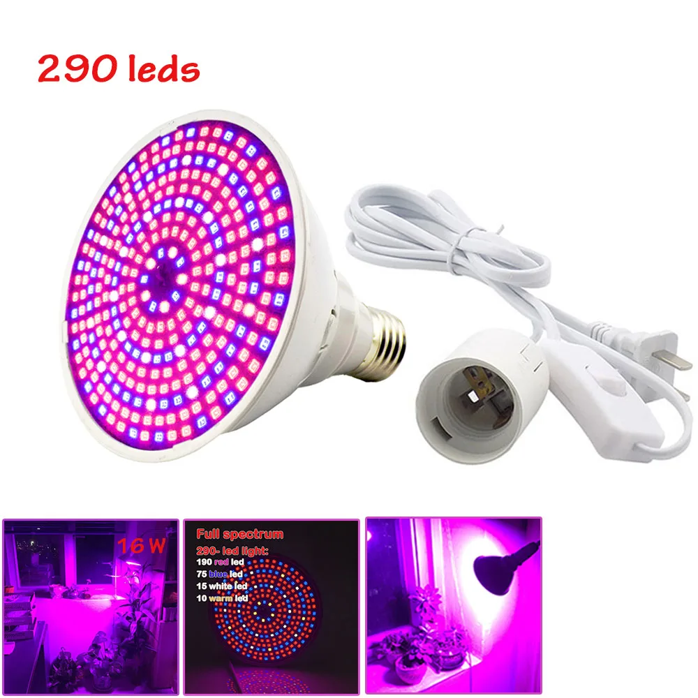 

290 LED Plant Grow Light Full Spectrum Bulb E27 led Growing Lamp for Plants Flower with AC Power Cable for Hydroponic Greenhouse