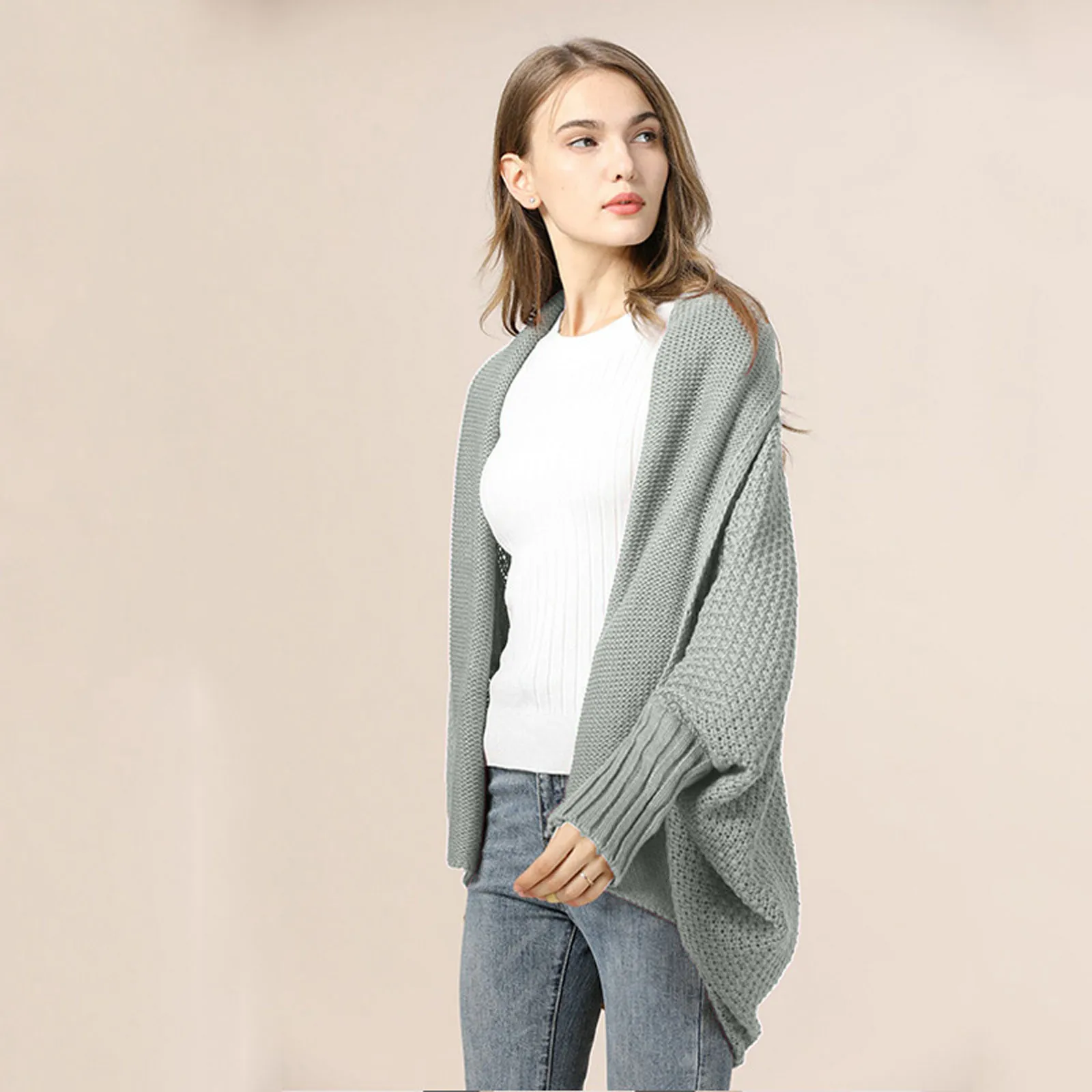 Женский длинный кардиган повседневный однотонный вязаный свитер с рукавами