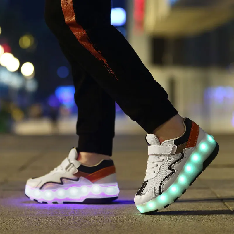 USB Charging Sneakers with Roller and Glowing Kids Shoes for Girl Luminous Wheels zapatillas con ruedas y luces | Детская одежда и