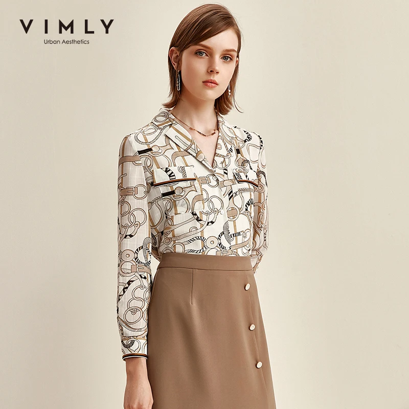 Vimly Autumn Fashion Women Blouse Elegant Notched Print Single Breasted 2020 Spring Office Lady Shirts Female Blusas F1670