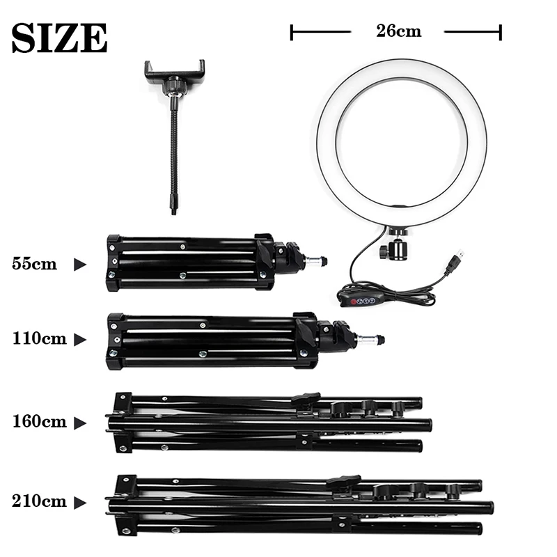 

Photographic Lighting LED Ring Light 10inch Selfie Ring Lamp USB Dimmable With Tripod For Youtube Makeup Video Live Photo Studio