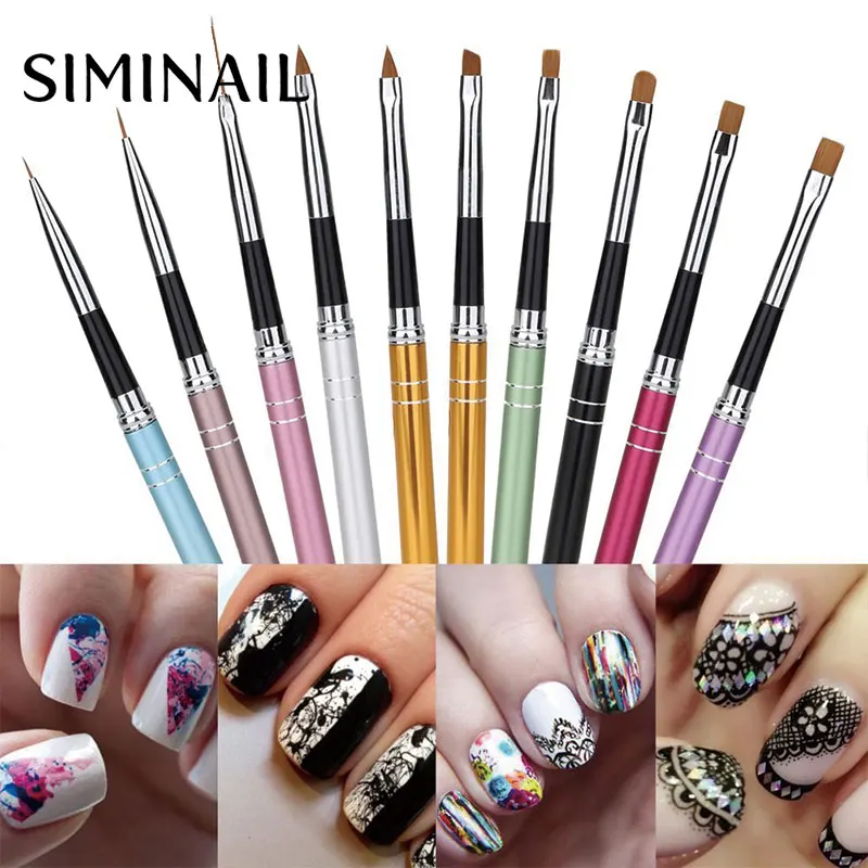 10 шт./лот набор кистей для ногтей разных размеров цвет ручка польский нейлоновых