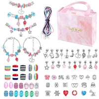 children cartoon bracelets diy charm bracelet necklaces jewelry making kit with pink gift box for girls women christmas gift
