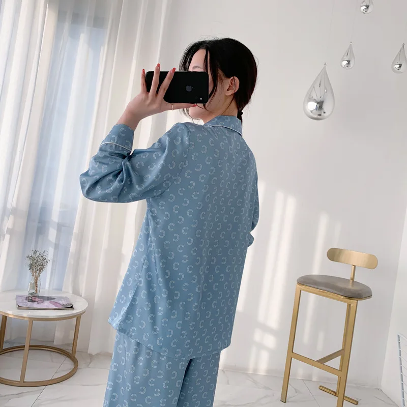 Long Sleeve Pajamas Autumn Trousers Suit Fashion Pyjama Set Large Size Nightwear Home Service House Nightdress Costume Outfit