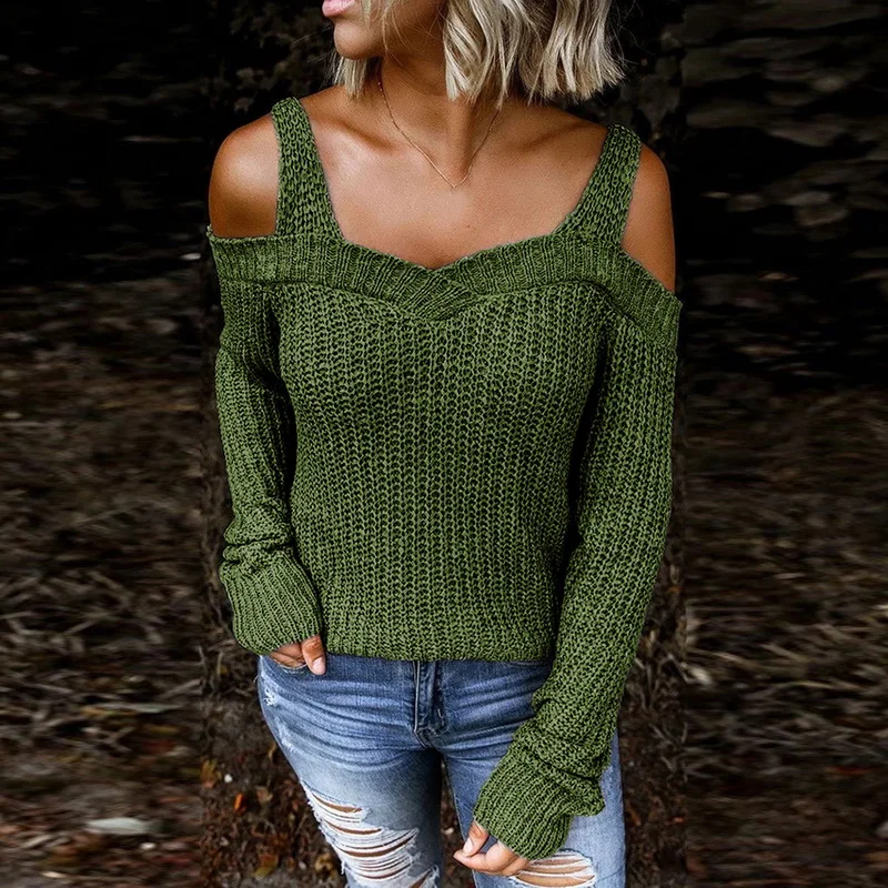 

Fashion Hollow Square Neck Sweater Woman Korean Long Sleeve Loose Knit Sweater Ladies Slim Solid Pullovers Streetwear