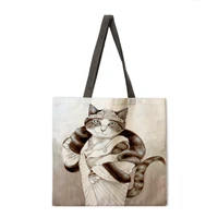 outdoor shopping bag oil painting cat print handbag lady casual handbag lady shoulder bag fashion beach bag lady handbag