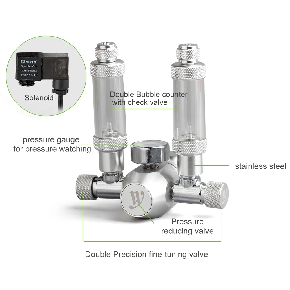 Аквариум СО2 регулятор давления со2 с соленоидным двойным триммерным клапаном