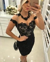 black cocktail dresses sheath cap sleeves lace beaded see through elegant short mini party homecoming dresses