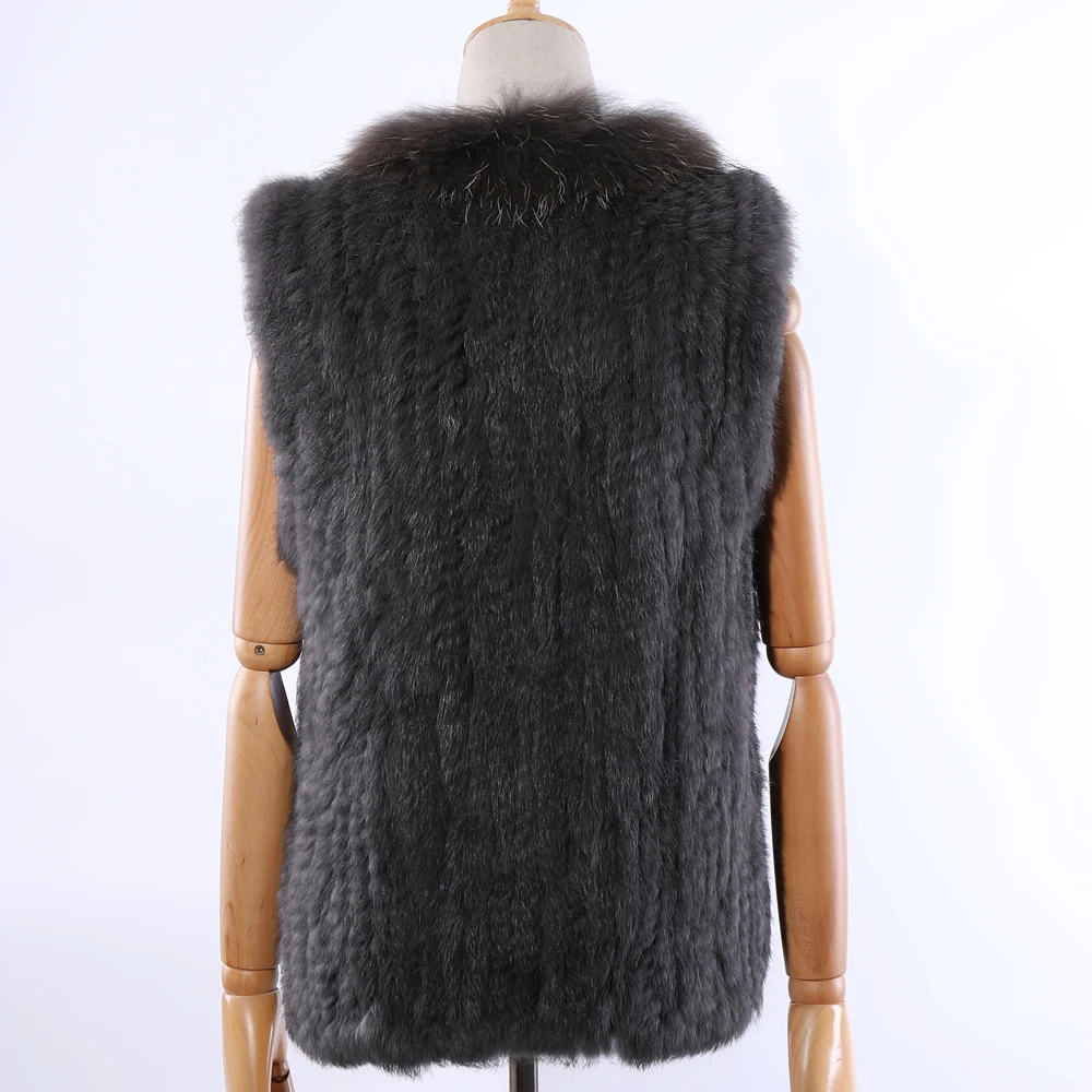 SUPPEV&STTDIO 2020 New Women's Genuine Rabbit Fur Knitted Raccoon Fur Collar Vest Vests Real Fur Sleeveless Gilets Wholesale