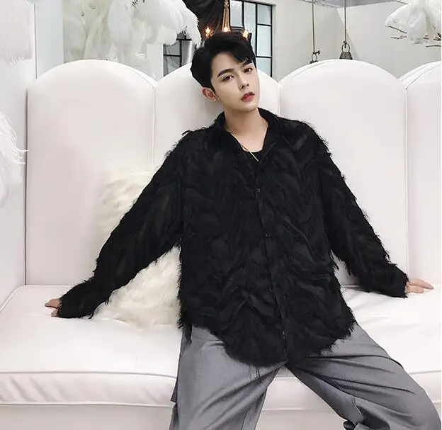 Мужская рубашка с длинными рукавами Повседневная Свободная прозрачная в стиле