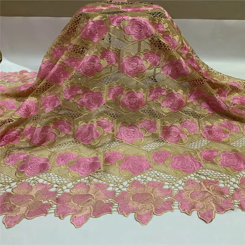 

Fashion High Quality African Lace Fabric 2020 Latest Guipure cord Lace Fabrics With Embroidered Mesh Lace Fabric 5 Yards!ZQF7273