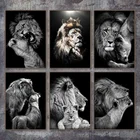 Современные животные Масляные картины Лев с короной плакаты и принты черный белый лев отец сын Картина на холсте домашний декор